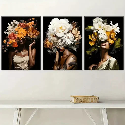 3pcs Modern Aesthetic Floral Hairstyles Canvas Unframed - High Quality Print 100% Australian Made Wall Canvas
