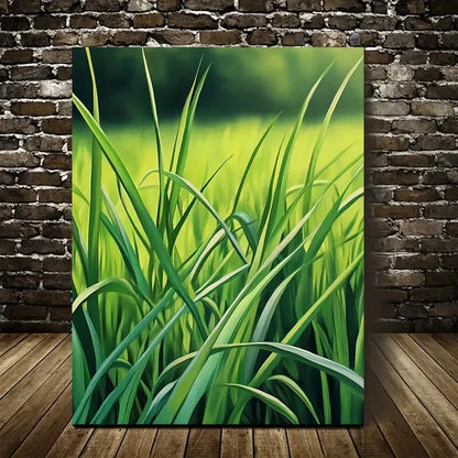 Vibrant Green Onion Grass Meadow Scene Painting 40x60cm Metal Print Ready to Hang - Bella Home Decor
