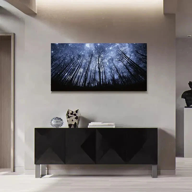 Enchanting Forest Under Starry Wall Art Canvas Office Home Room Framed 120x60cm