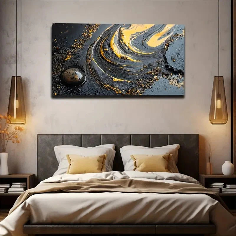 Meandering Interwoven Yellow Wall Art Canvas Office Home Room Framed 120x60cm