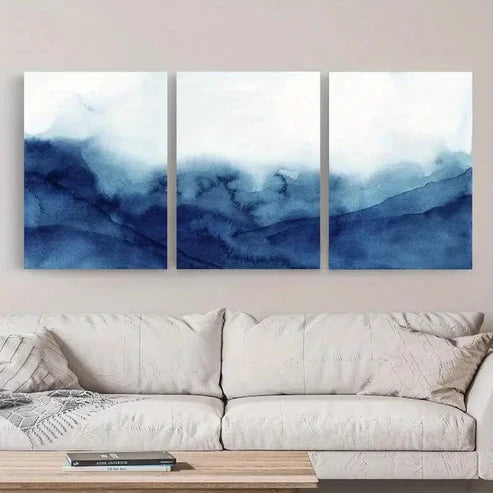 3pcs Blue Wave Abstract Nature Wall Art Canvas Unframed - High Quality Print 100% Australian Made Wall Canvas - Bella Home Decor