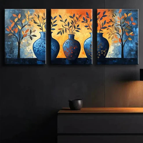 3pcs Abstract Vase and Foliage Triptych Perfect Wall Art Set Canvas Unframed - High Quality Print 100% Australian Made Wall Canvas - Bella Home Decor