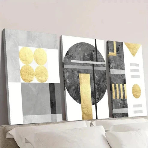3pcs Luxury Gold and Black Gilded Design Wall Art Set Canvas Unframed - High Quality Print 100% Australian Made Wall Canvas