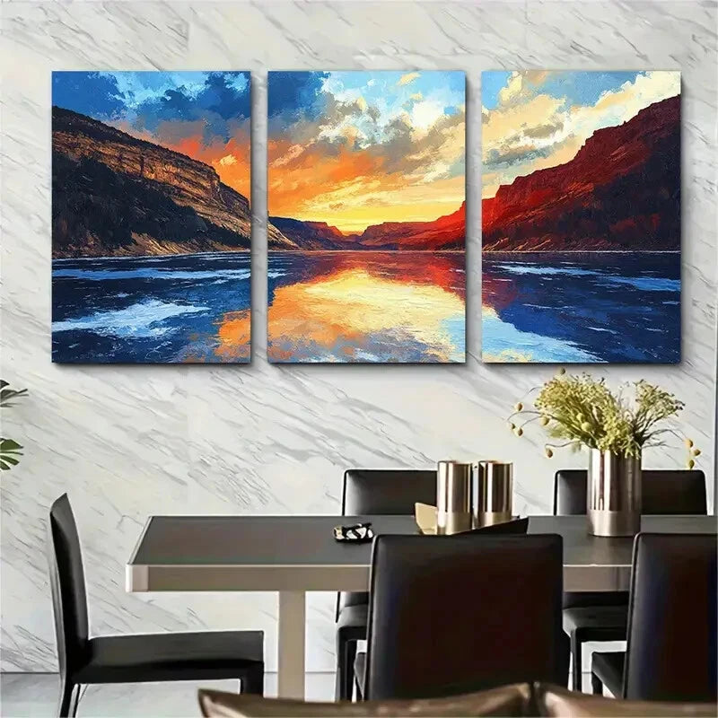 3pcs Flaming Gorge Golden Themed Metal Print Ready to Hang Art - Bella Home Decor