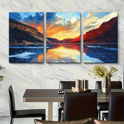 3pcs Flaming Gorge Golden Themed Metal Print Ready to Hang Art - Bella Home Decor