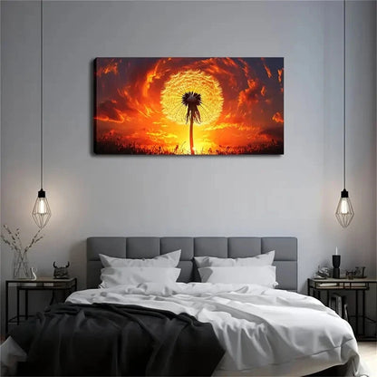 Dandelion Under The Setting Sun Wall Art Canvas Office Home Room Framed 120x60cm - Bella Home Decor