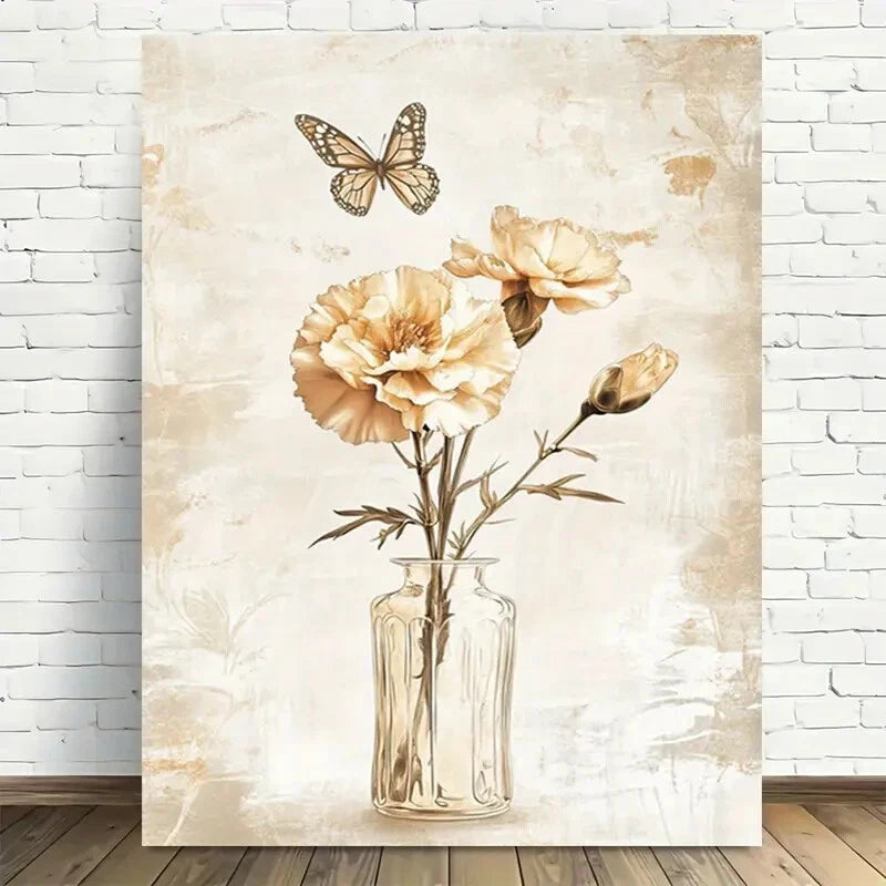 Beautiful Vintage Floral Glass Vase Painting 40x60cm Metal Print Ready to Hang - Bella Home Decor