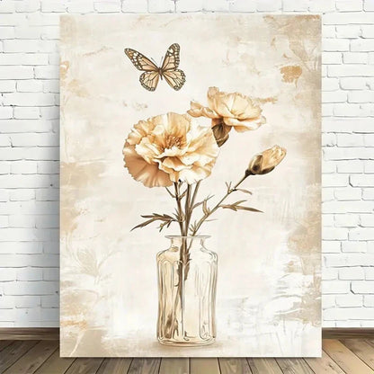 Beautiful Vintage Floral Glass Vase Painting 40x60cm Metal Print Ready to Hang - Bella Home Decor