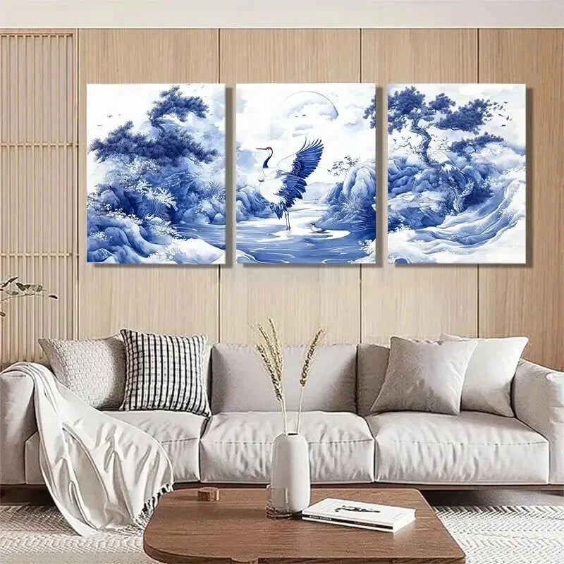 3pcs Traditional Blue and White Elegant Perfect Wall Art Set Canvas Framed 60x90cm - High Quality Print 100% Australian Made Wall Canvas Ready to Hang - Bella Home Decor