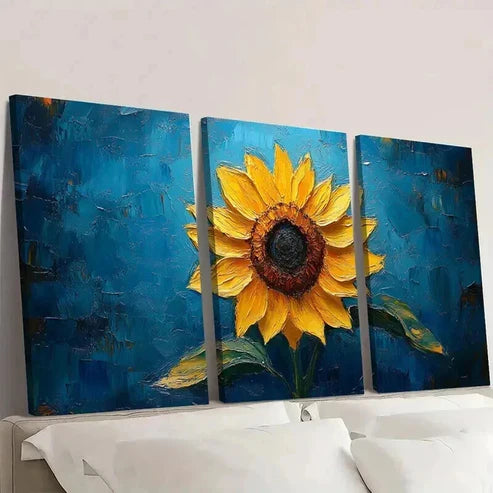 3pcs Van Gogh Sunflower with Blue Background Wall Art Set Canvas Unframed - High Quality Print 100% Australian Made Wall Canvas