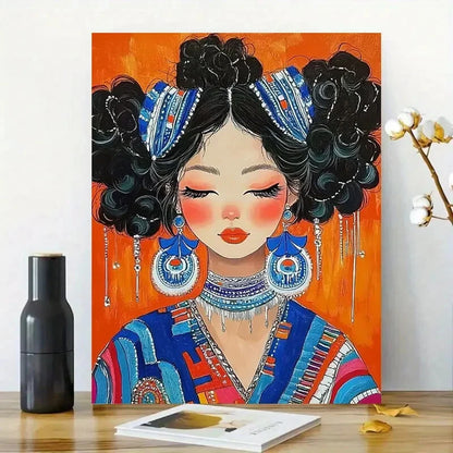 African Woman with Large, Curly Hair Styled 40x60cm Metal Print Ready to Hang