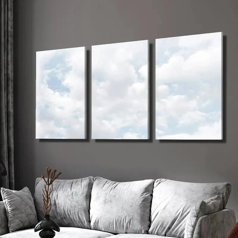 3pcs Blue Sky Cloud Serene Nature Perfect Wall Art Set Canvas Framed 40x60cm - High Quality Print 100% Australian Made Wall Canvas Ready to Hang - Bella Home Decor