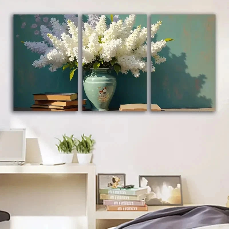 3pcs White Flower Vase Wall Art Set Canvas Framed 40x60cm - High Quality Print 100% Australian Made Wall Canvas Ready to Hang