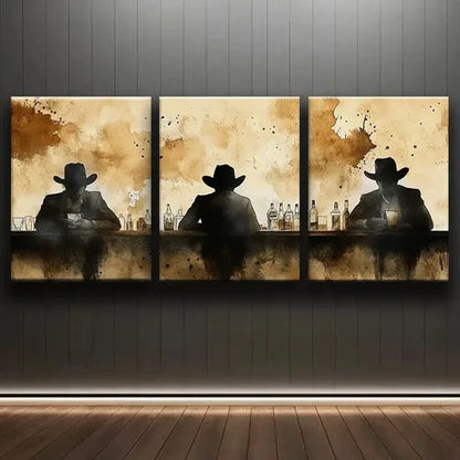 3pcs Silhouettes at Bar Design Alone Darkness Wall Art Set Canvas Unframed - High Quality Print 100% Australian Made Wall Canvas