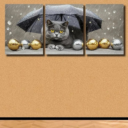 3pcs Charming Grey Cat Under Rain Wall Art Canvas Unframed – High Quality Print 100% Australian Made Wall Canvas - Bella Home Decor