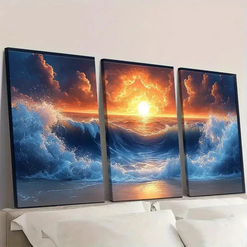 3pcs Nautical Beach Ocean Wave RT  Wall Art Set Canvas Unframed - High Quality Print 100% Australian Made Wall Canvas - Bella Home Decor