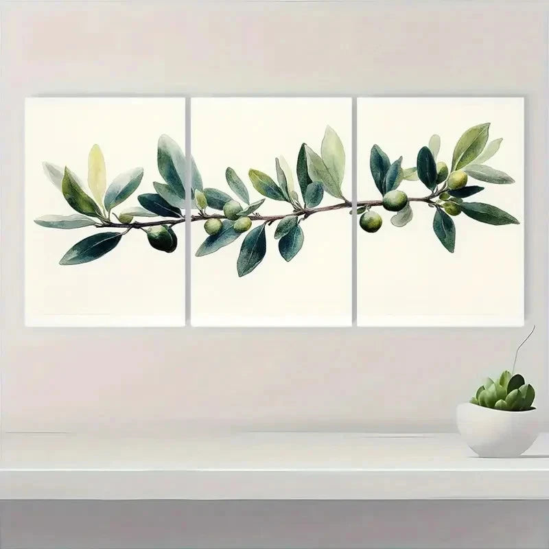 3pcs Olive Branch Watercolor Painting Set  ji    Wall Art Set Canvas Framed 40x60cm - High Quality Print 100% Australian Made Wall Canvas Ready to Hang - Bella Home Decor
