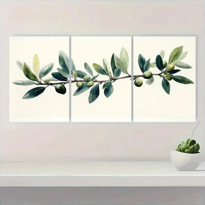 3pcs Olive Branch Watercolor Painting Set  ji    Wall Art Set Canvas Framed 40x60cm - High Quality Print 100% Australian Made Wall Canvas Ready to Hang - Bella Home Decor