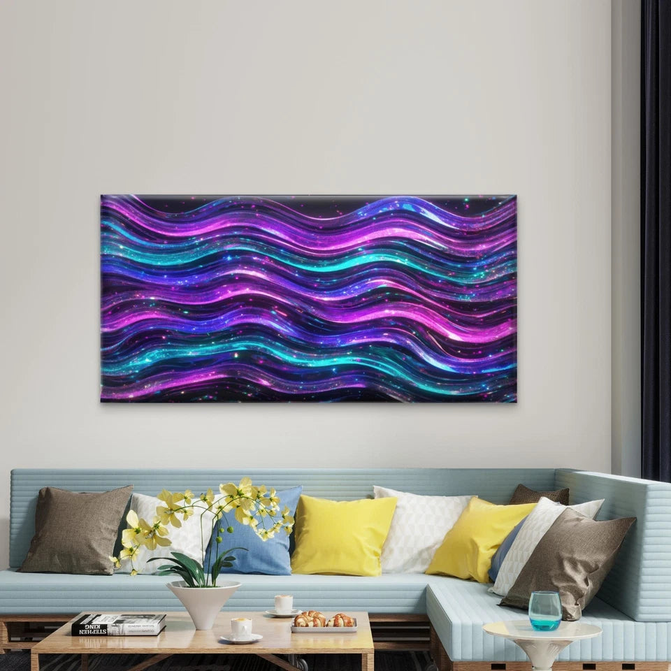 Glossy Gradient Wave Texture Wall Art Canvas Office Home Room Framed 120x60cm - Bella Home Decor