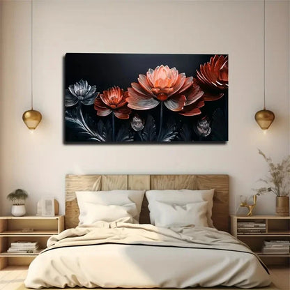 Vibrant Orange And Red Flower Wall Art Canvas Office Home Room Framed 120x60cm