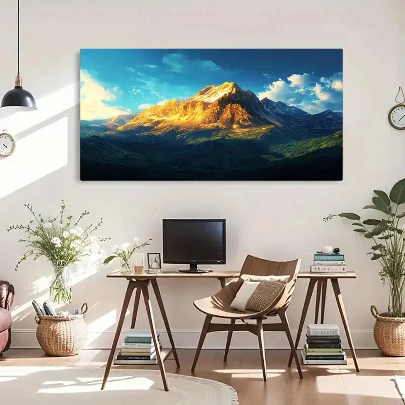 Golden Mountain Landscape Wall Art Canvas Office Home Room Framed 120x60cm