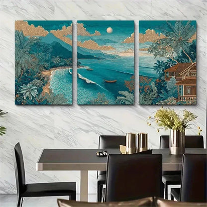 3pcs Mediterranean Aesthetic Boho Perfect Wall Art Set Canvas Framed 50x70cm - High Quality Print 100% Australian Made Wall Canvas Ready to Hang