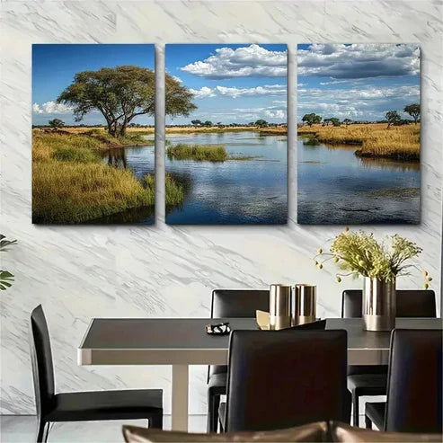 3pcs Serene Landscape Greenery Blue Wall Art Canvas Unframed - High Quality Print 100% Australian Made Wall Canvas