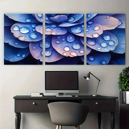 3pcs Blue Water Droplet Petal Canvas  Wall Art Set Canvas Framed 60x90cm - High Quality Print 100% Australian Made Wall Canvas Ready to Hang - Bella Home Decor