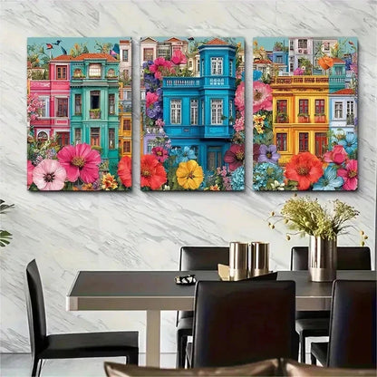 3pcs Vibrant Facade Maximalist Modern Perfect Wall Art Set Canvas Framed 50x70cm - High Quality Print 100% Australian Made Wall Canvas Ready to Hang