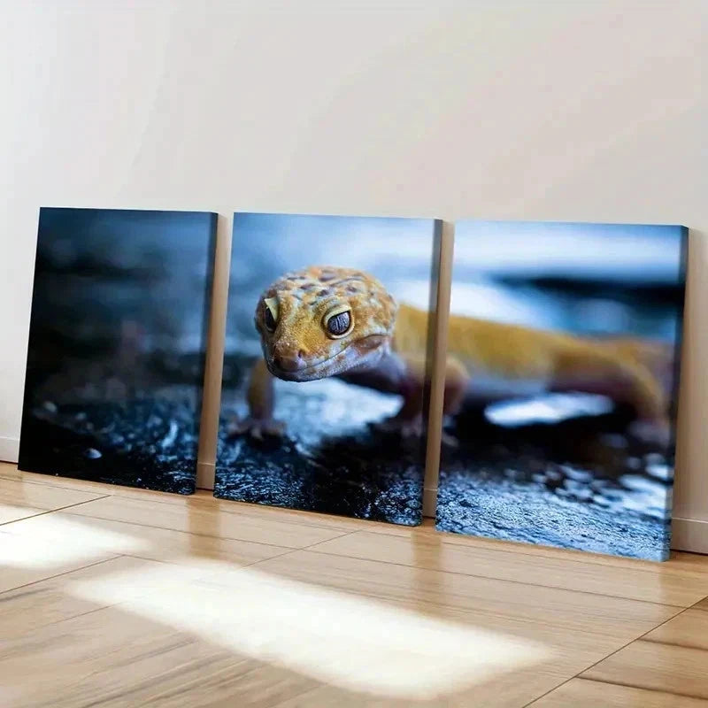 3pcs Small Reptile Gecko on the Floor Wall Art Set Canvas Framed 60x90cm - High Quality Print 100% Australian Made Wall Canvas Ready to Hang - Bella Home Decor