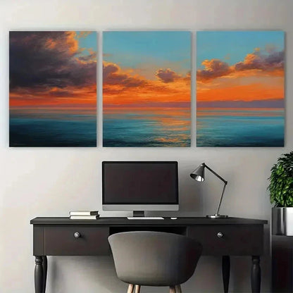 3pcs Sunset Over The Ocean Surface Perfect Wall Art Set Canvas Framed 50x70cm - High Quality Print 100% Australian Made Wall Canvas Ready to Hang