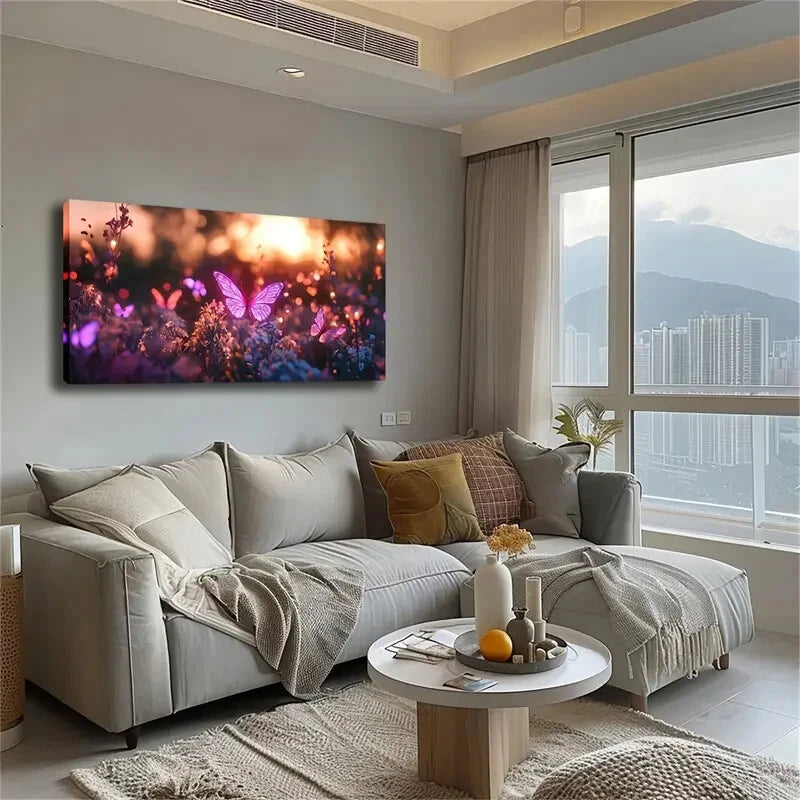 Butterflies in Blossom Décor Wall Art Canvas Office Home Room Framed 120x60cm - Bella Home Decor