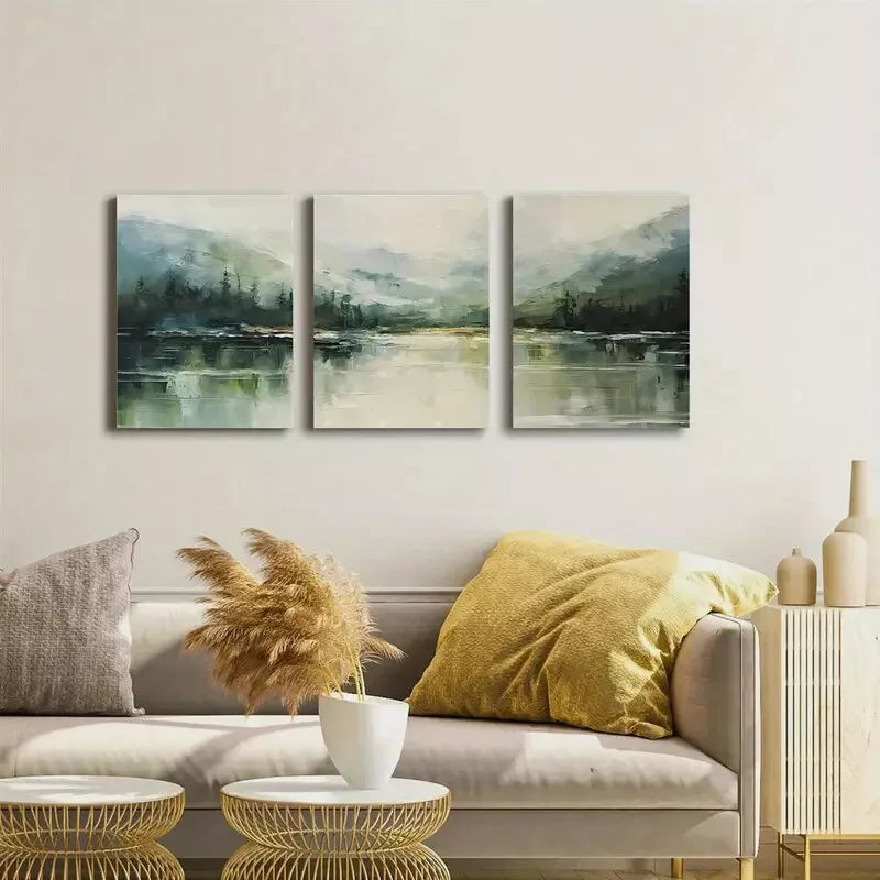 3pcs Mountain Forest & Lake Abstract Canvas Framed 40x60cm - High Quality Print 100% Australian Made Wall Canvas Ready to Hang - Bella Home Decor