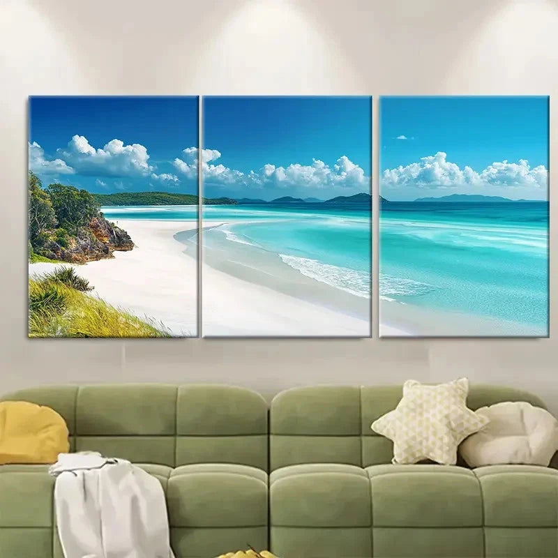 3pcs Whitehaven Beach Ocean Scene Australia Wall Art Set Canvas Framed 40x60cm - High Quality Print 100% Australian Made Wall Canvas Ready to Hang