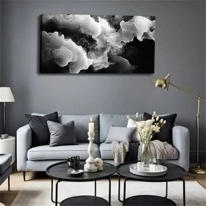 Black And White Picture Smoke Wall Art Canvas Office Home Room Framed 120x60cm - Bella Home Decor