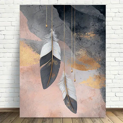 Beautiful Golden Feathers Abstract Painting 40x60cm Metal Print Ready to Hang - Bella Home Decor