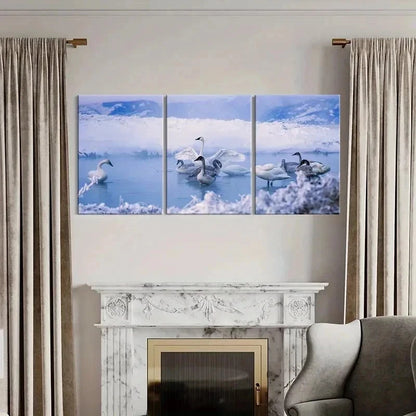 3pcs Swan On The Lake Modern Decoration Wall Art Set Canvas Framed 50x70cm - High Quality Print 100% Australian Made Wall Canvas Ready to Hang