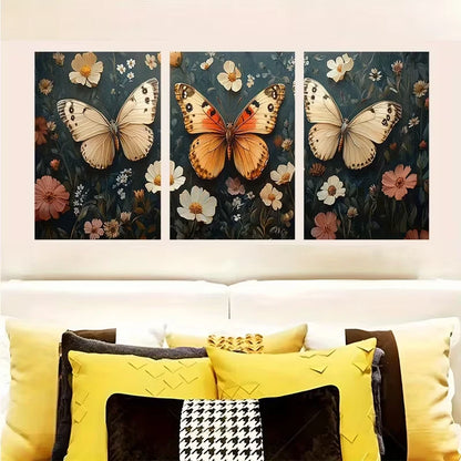 3pcs Victorian Butterfly Elegant Wildflowers  Wall Art Set Canvas Framed 40x60cm - High Quality Print 100% Australian Made Wall Canvas Ready to Hang