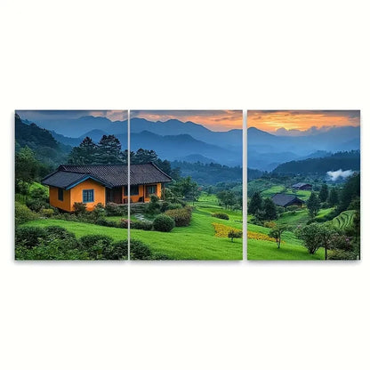 3pcs Elegant Asian Farm Landscape Print   Wall Art Set Canvas Framed 60x90cm - High Quality Print 100% Australian Made Wall Canvas Ready to Hang