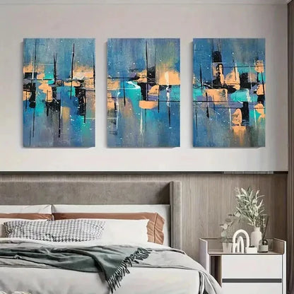 3pcs Blue Orange & Black Brushstroke Wall Art Canvas Unframed - High Quality Print 100% Australian Made Wall Canvas - Bella Home Decor