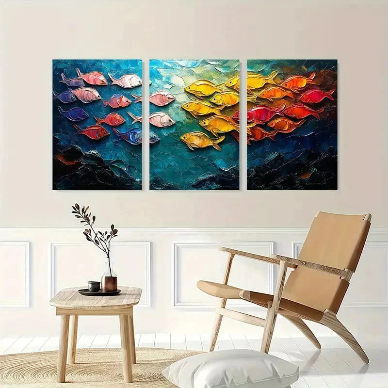 3pcs Colorful Fish School SF    Wall Art Set Canvas Framed 60x90cm - High Quality Print 100% Australian Made Wall Canvas Ready to Hang - Bella Home Decor