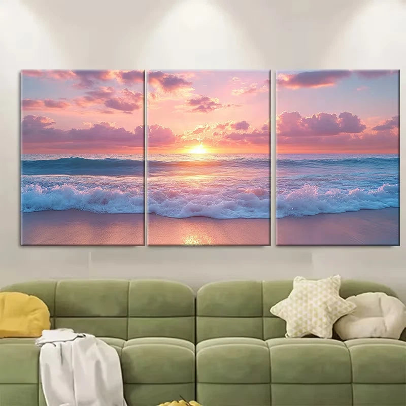 3pcs Soft Cloudy Sky in Pink Peach Tones Metal Print Ready to Hang Art