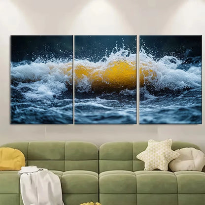 3pcs Natural River Sea Waves Metal Print Ready to Hang Art