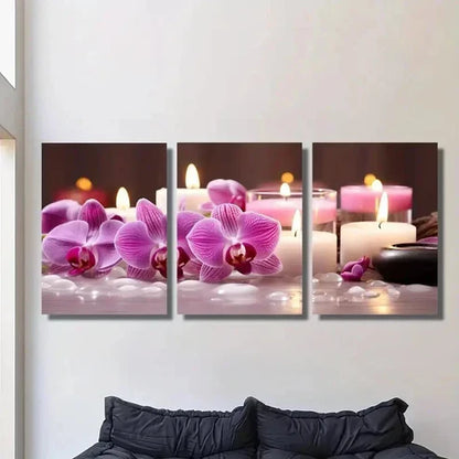 3pcs Orchid Scented Candle Decoration Wall Art Canvas Unframed - High Quality Print 100% Australian Made Wall Canvas