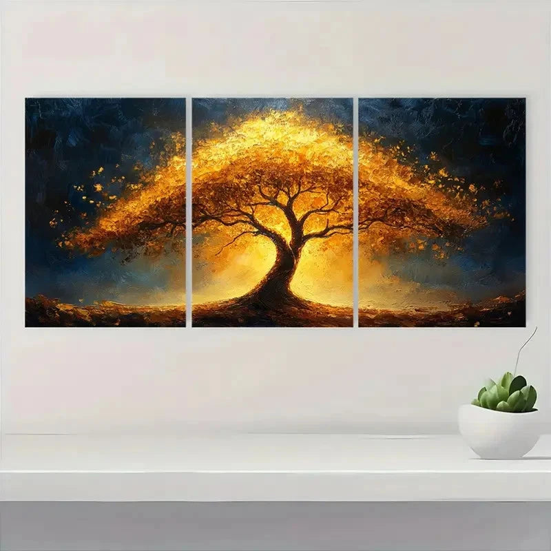 3pcs Golden Tree Vibrant Abstract VG   Wall Art Set Canvas Framed 60x90cm - High Quality Print 100% Australian Made Wall Canvas Ready to Hang - Bella Home Decor