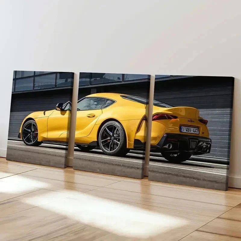 3pcs Yellow Super Car Modern Vehicle Wall Art Set Canvas Framed 60x90cm - High Quality Print 100% Australian Made Wall Canvas Ready to Hang