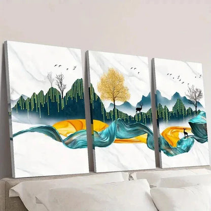 3pcs Money Trees Flying And Birds Elk Wall Art Set Canvas Unframed - High Quality Print 100% Australian Made Wall Canvas