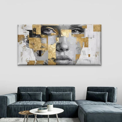 Geometric with Golden Foil Wall Art Canvas Office Home Room Framed 120x60cm