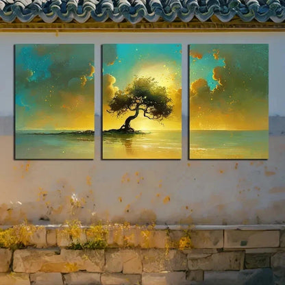 3pcs Vibrant Sunset Tree by the Lake Scene Wall Art Set Canvas Framed 50x70cm - High Quality Print 100% Australian Made Wall Canvas Ready to Hang - Bella Home Decor
