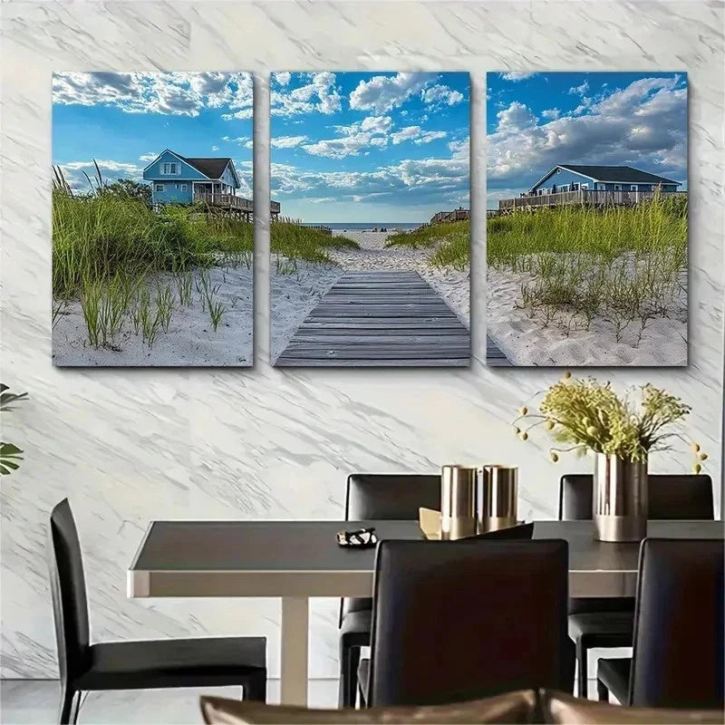 3pcs Mid-Atlantic New Jersey Beaches Perfect Wall Art Set Canvas Framed 50x70cm - High Quality Print 100% Australian Made Wall Canvas Ready to Hang